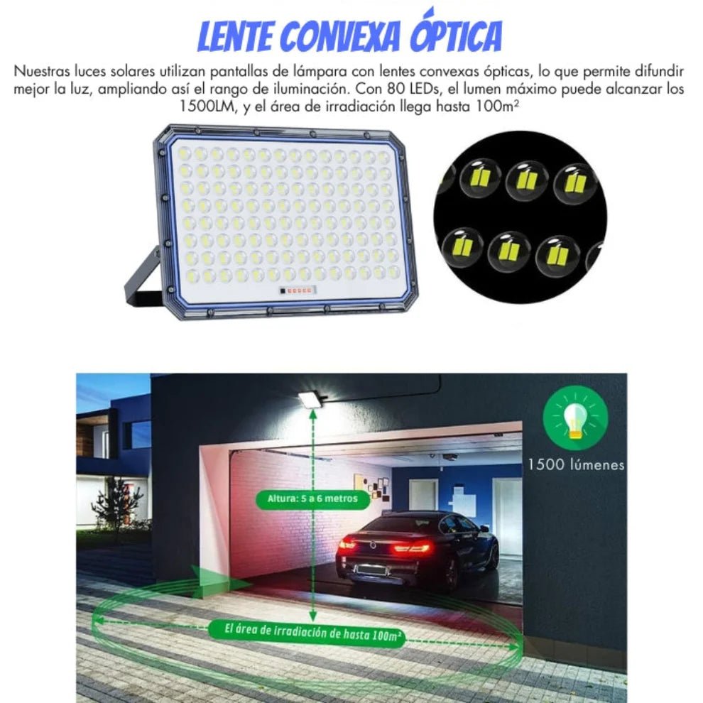 Foco Solar LED 500W con Panel y Control Remoto | Luz Fria IP66 Exterior - Olimantech