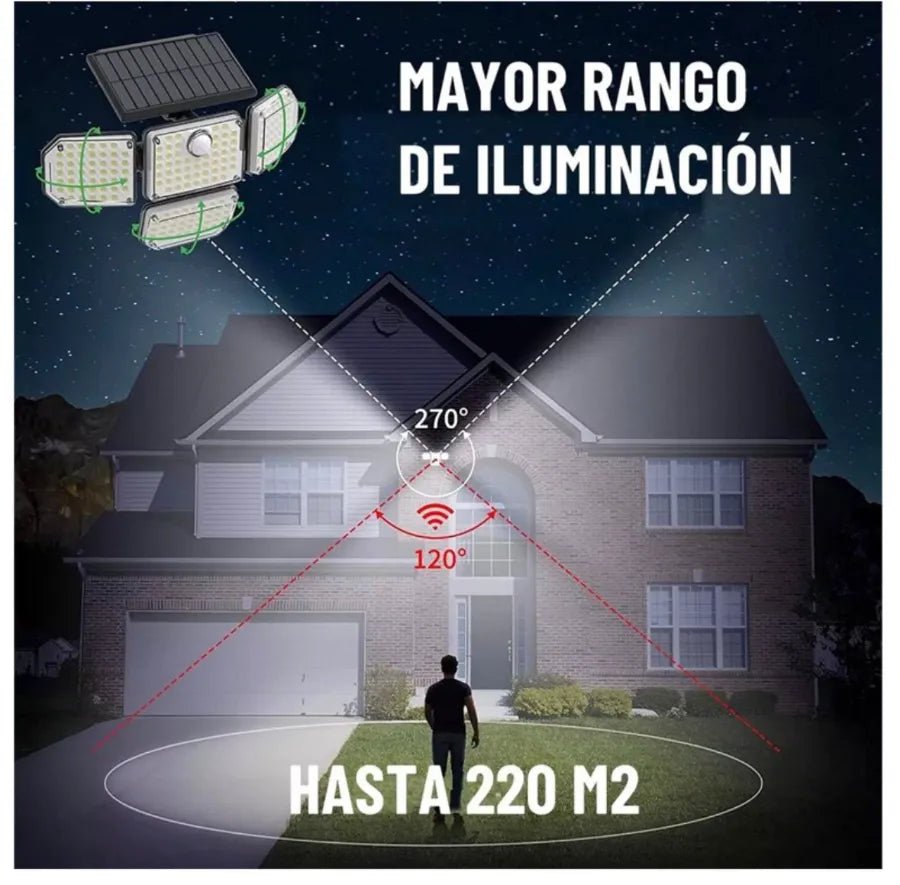 Foco Solar LED Premium con Sensor PIR 200LM | 3 Modos de Iluminación Exterior IP65 - Olimantech