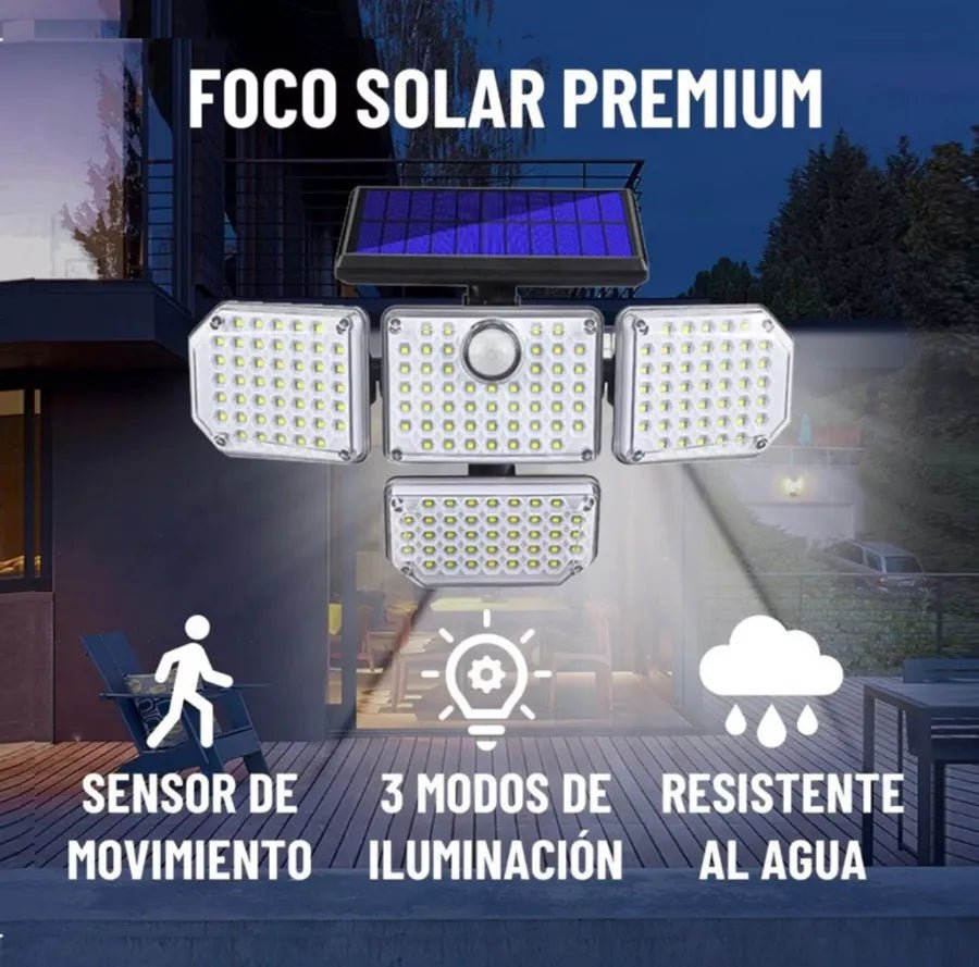 Foco Solar LED Premium con Sensor PIR 200LM | 3 Modos de Iluminación Exterior IP65 - Olimantech