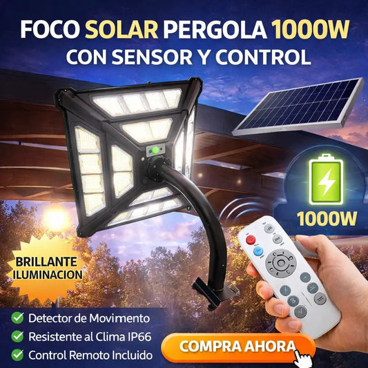 Foco Solar Pergola 1000W con Sensor y Control | Exterior IP66 - Olimantech