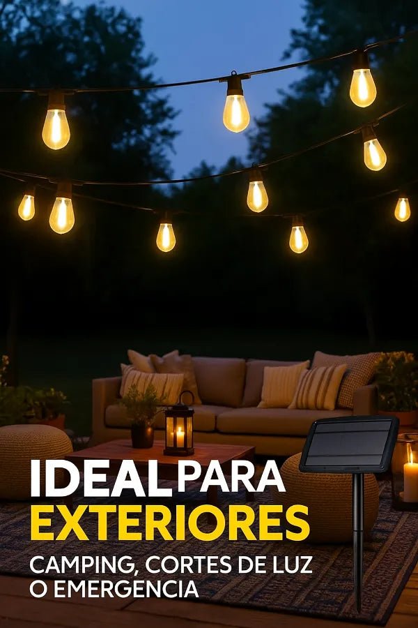 Guirnalda Solar LED 10 Metros con 10 Ampolletas de Luz Cálida para Exterior - Olimantech