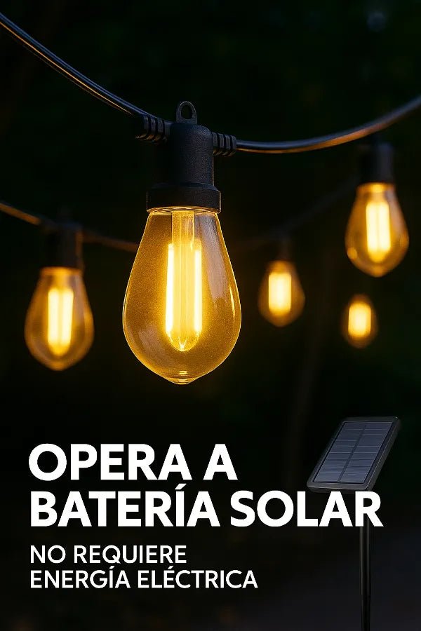 Guirnalda Solar LED 10 Metros con 10 Ampolletas de Luz Cálida para Exterior - Olimantech
