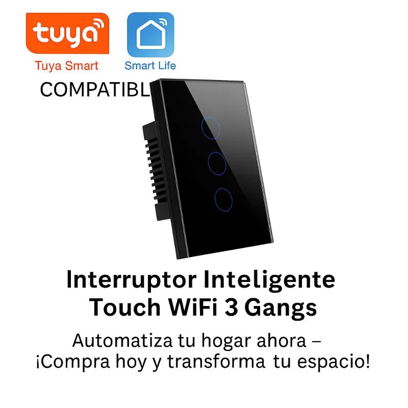 Panel táctil interruptor WiFi 3 gang instalado en pared hogar inteligente – Olimantech