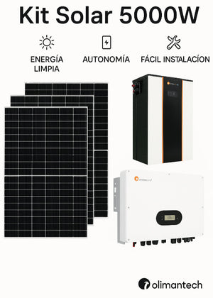 Kit Solar 5000W Olimantech | Inversor 5KW + Batería 5kWh + 9 Paneles 580W