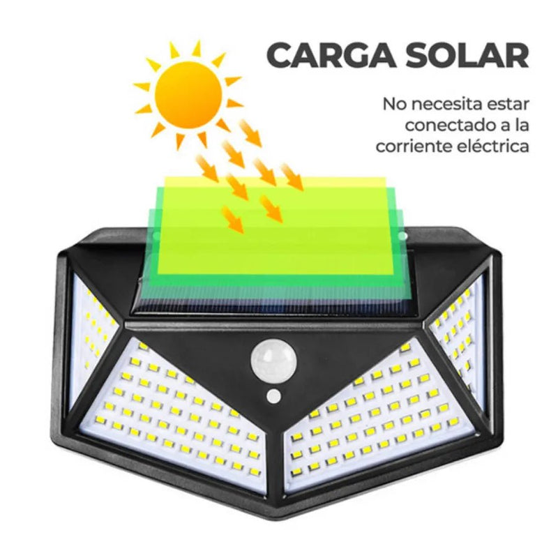 Lámpara solar 100 LED luz blanca fría seguridad acceso nocturno exterior – Olimantech