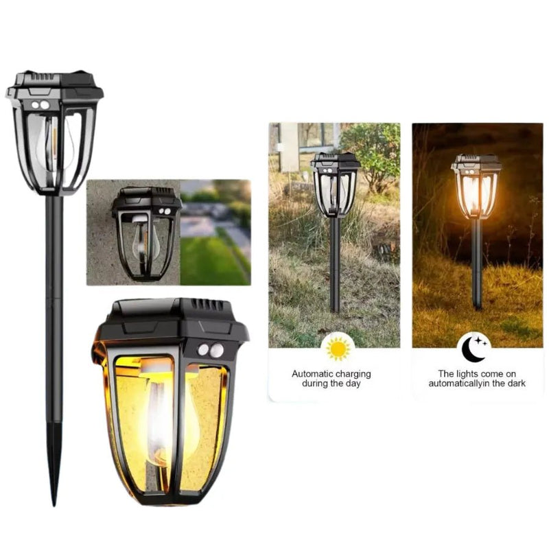 3 lámparas estaca solares iluminando sendero patio jardín sin electricidad – Olimantech