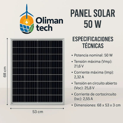 Panel Solar Monocristalino 50W – Compacto, Eficiente y Portátil | Olimantech Chile - Olimantech